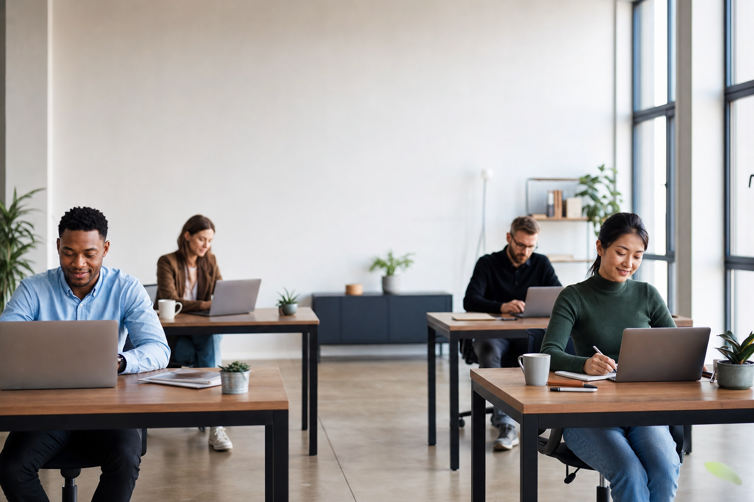 Relaxed Team at Realistic Workstation